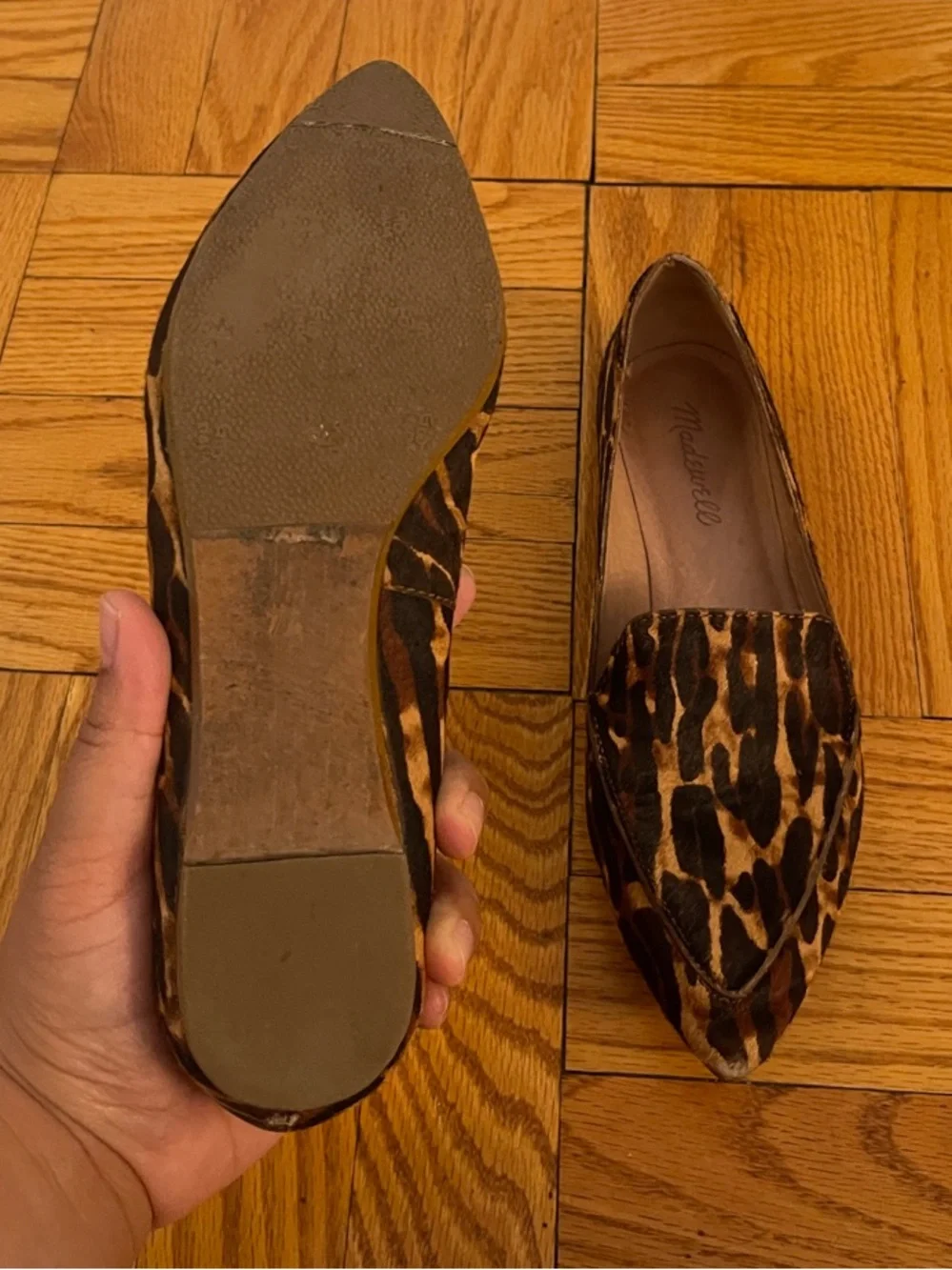 Madewell Leopard Print Pointed Toe Flats in Brown and Black
